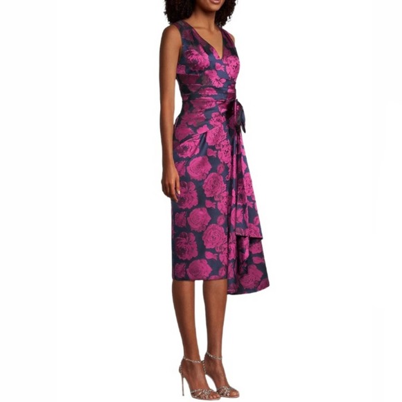 Aidan Mattox Floral Print Sleeveless Cocktail Dress in Fuchsia Multi - Picture 2 of 14